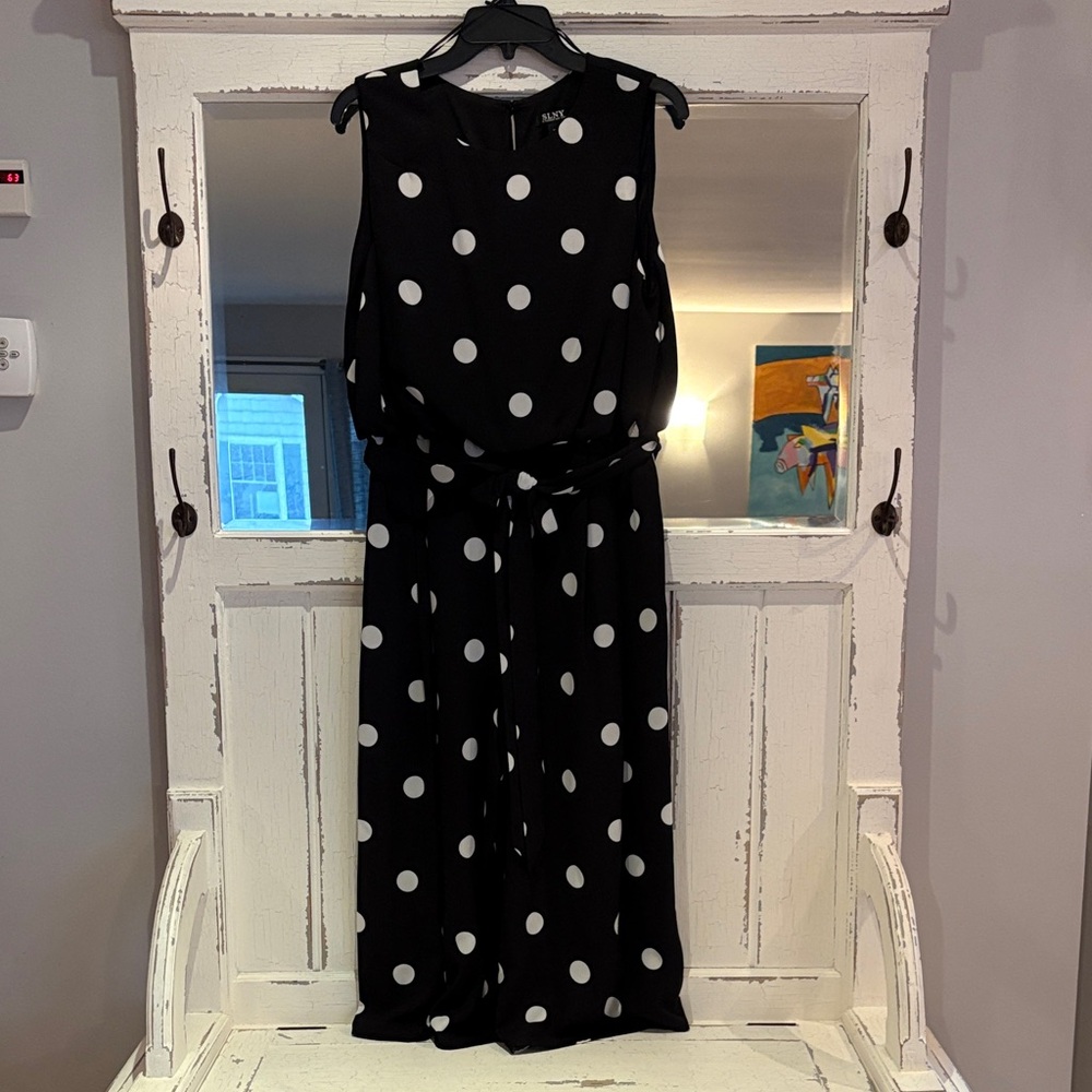 SLNY Black and White Polka Dot Jumpsuit